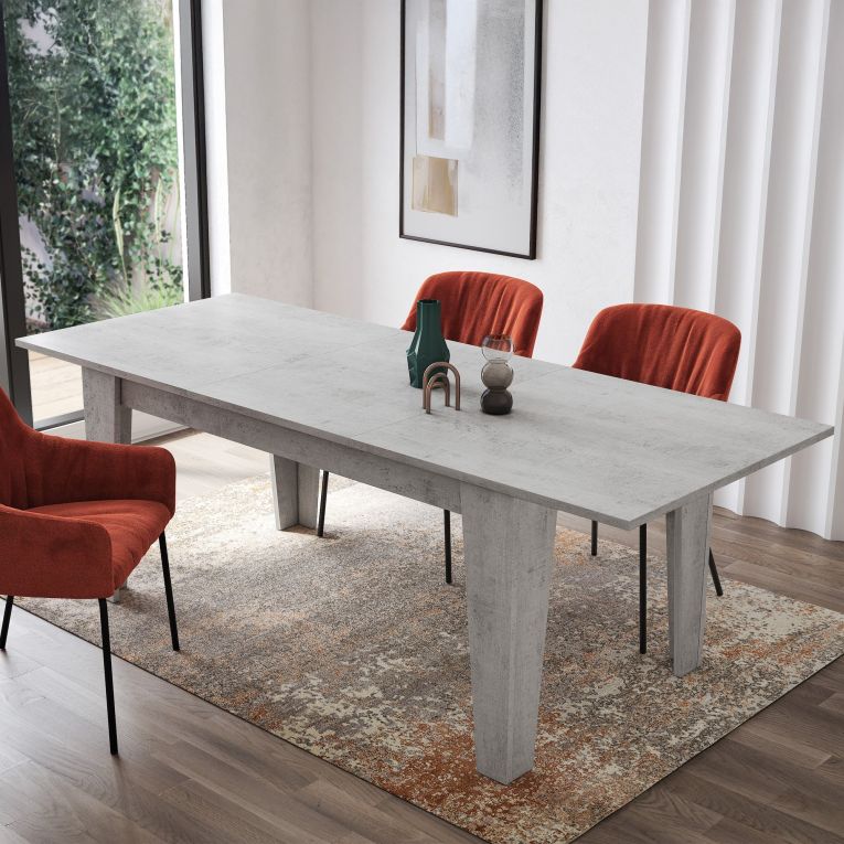 Tavolo Allungabile Grigio Cemento Allungabile Meccanismo Estensione Allunga Centrale 220x88x78h cm, Lunghezza Massima 220 cm - Sassetta