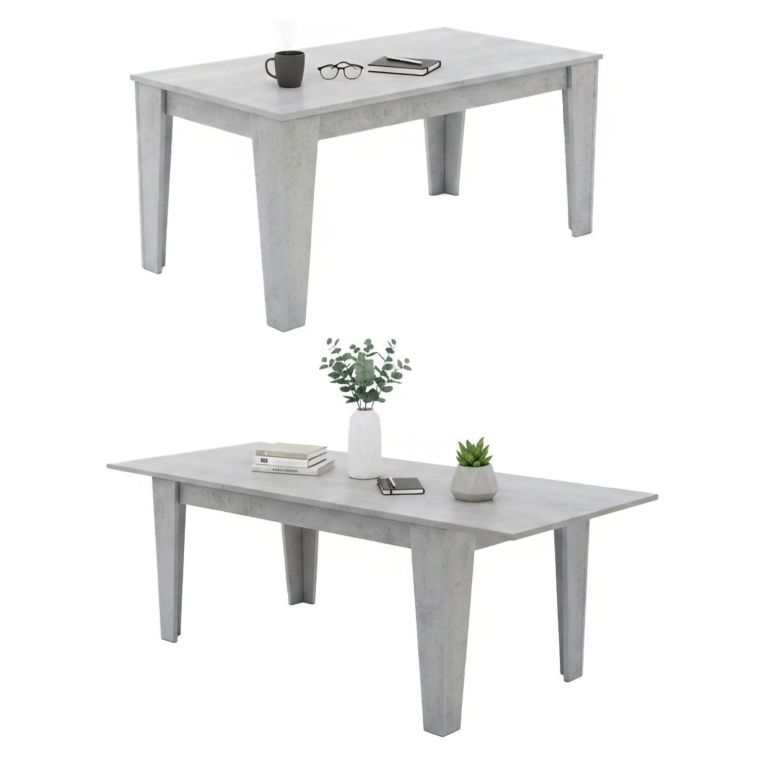 Tavolo Allungabile Grigio Cemento Allungabile Meccanismo Estensione Allunga Centrale 220x88x78h cm, Lunghezza Massima 220 cm - Sassetta
