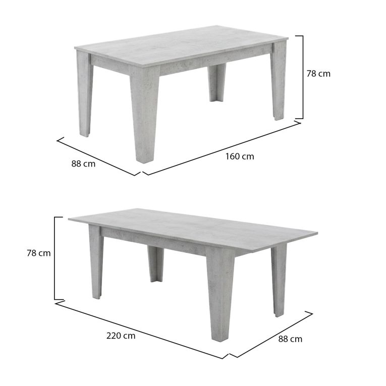 Tavolo Allungabile Grigio Cemento Allungabile Meccanismo Estensione Allunga Centrale 220x88x78h cm, Lunghezza Massima 220 cm - Sassetta