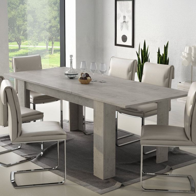 Tavolo Allungabile Grigio Cemento Allungabile Meccanismo Estensione Allunga Centrale 220x90x75h cm, Lunghezza Massima 220 cm - Campora