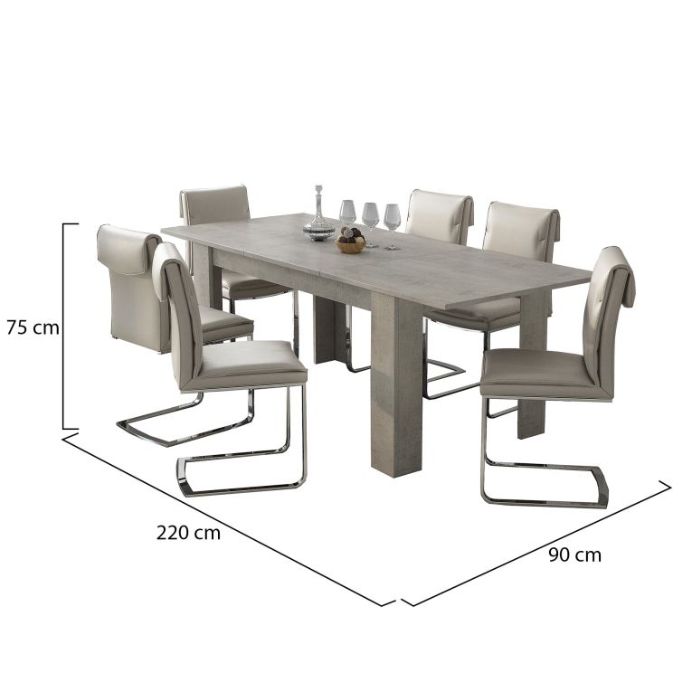 Tavolo Allungabile Grigio Cemento Allungabile Meccanismo Estensione Allunga Centrale 220x90x75h cm, Lunghezza Massima 220 cm - Campora