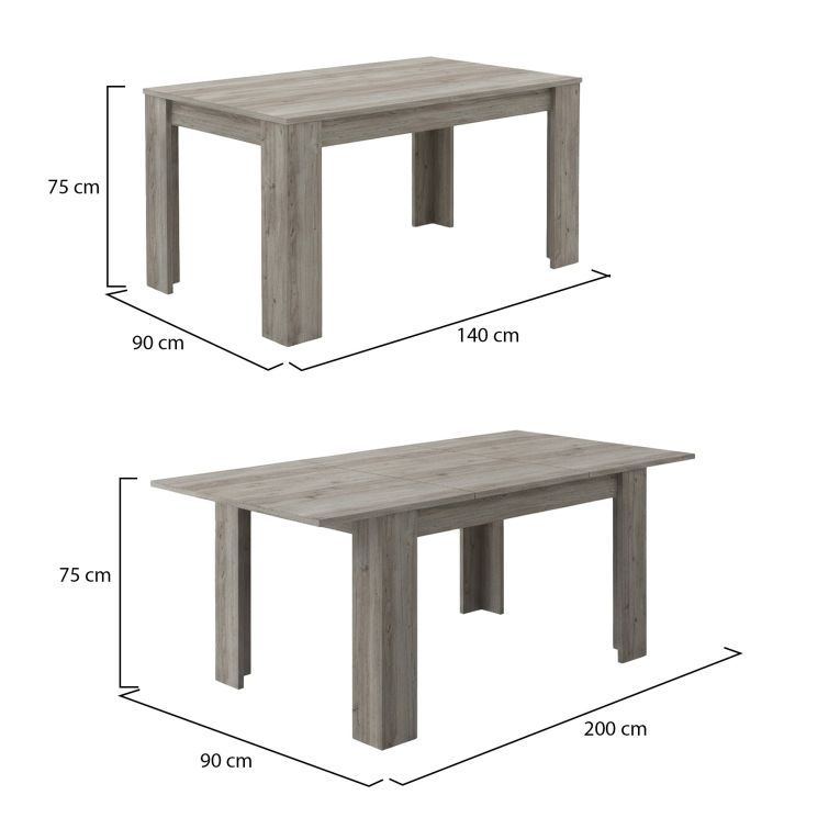 Tavolo Allungabile Grigio Rovere Grigio Allungabile Meccanismo Estensione Allunga Centrale 200x90x75h cm, Lunghezza Massima 200 cm - Marene