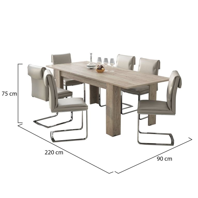Tavolo Allungabile Grigio Rovere Grigio Allungabile Meccanismo Estensione Allunga Centrale 220x90x75h cm, Lunghezza Massima 220 cm - Campora