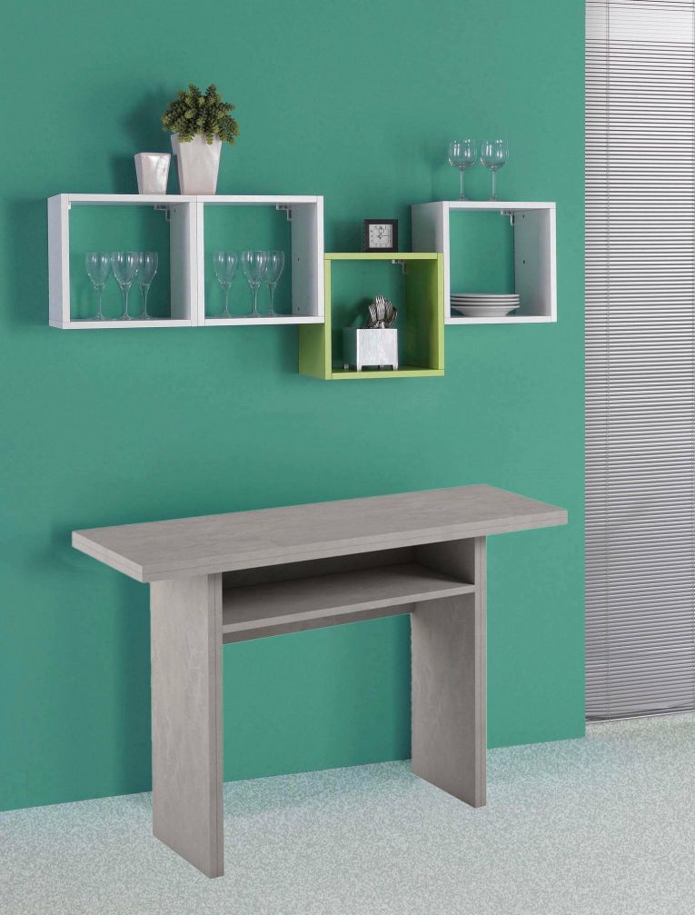 Tavolo allungabile Lavanda, Consolle multiuso allungabile, Tavolo da pranzo con apertura a libro, 100% Made in Italy, 120x70h75 cm, Cemento