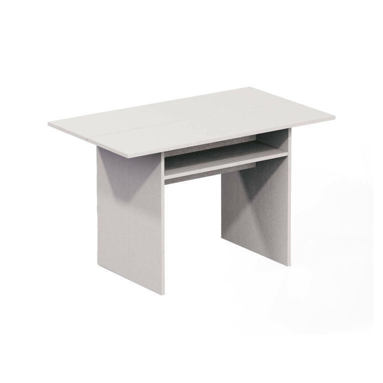 Tavolo allungabile Lavanda, Tavolo da pranzo con apertura a libro, Consolle multiuso allungabile, 100% Made in Italy, 120x70h75 cm, Bianco