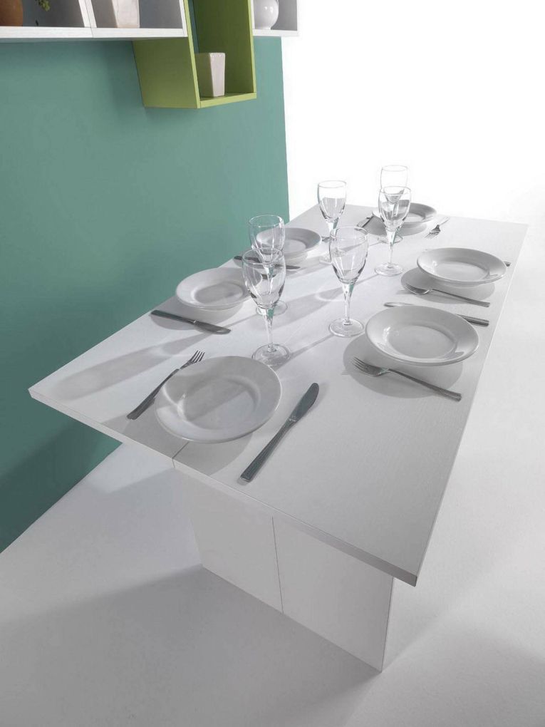 Tavolo allungabile Lavanda, Tavolo da pranzo con apertura a libro, Consolle multiuso allungabile, 100% Made in Italy, 120x70h75 cm, Bianco