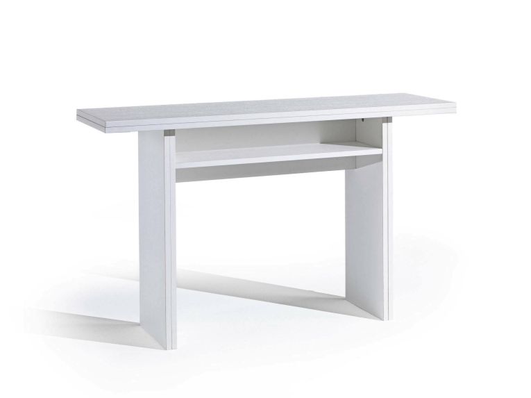 Tavolo allungabile Lavanda, Tavolo da pranzo con apertura a libro, Consolle multiuso allungabile, 100% Made in Italy, 120x70h75 cm, Bianco