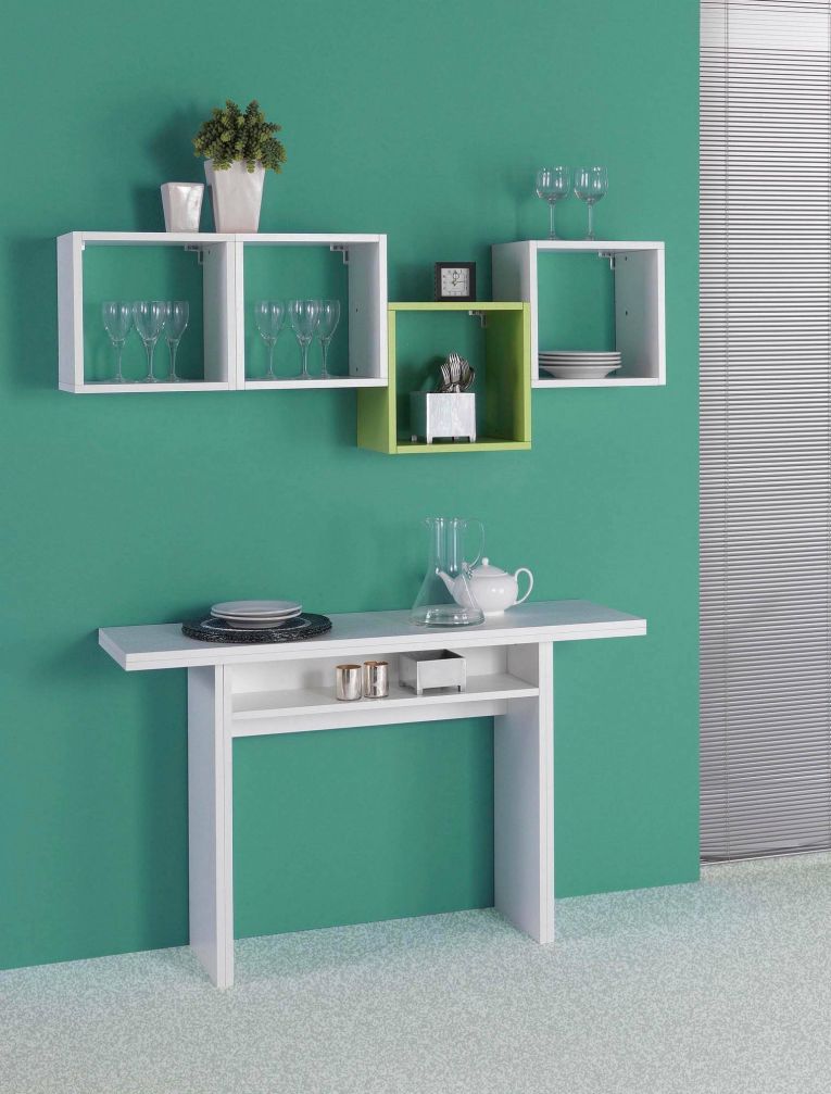 Tavolo allungabile Lavanda, Tavolo da pranzo con apertura a libro, Consolle multiuso allungabile, 100% Made in Italy, 120x70h75 cm, Bianco
