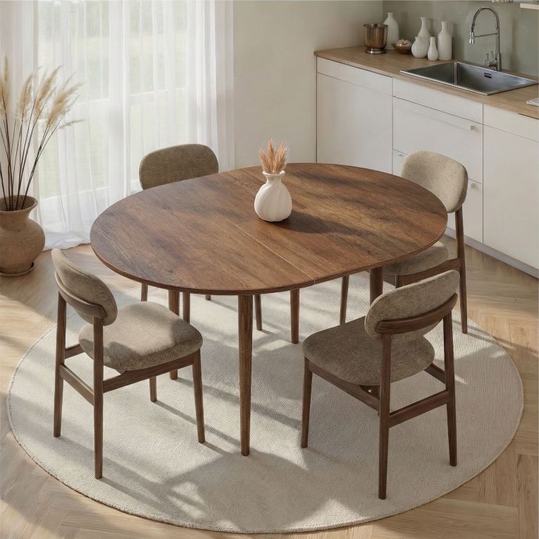 Tavolo Allungabile Marrone Noce 6 Posti Allungabile 100x100x75h cm, Meccanismo Estensione Allunga Centrale - Bee