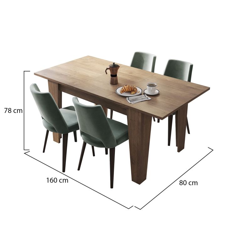 Tavolo Allungabile Marrone Noce Allungabile Meccanismo Estensione Allunga Centrale 160x80x78h cm, Lunghezza Massima 160 cm - Pizzoli