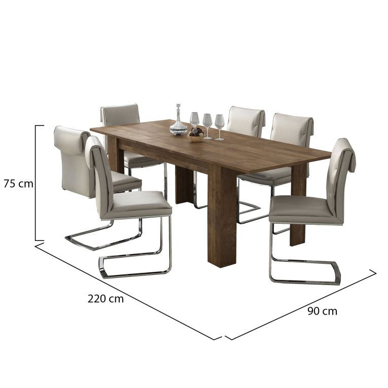Tavolo Allungabile Marrone Noce Allungabile Meccanismo Estensione Allunga Centrale 220x90x75h cm, Lunghezza Massima 220 cm - Campora