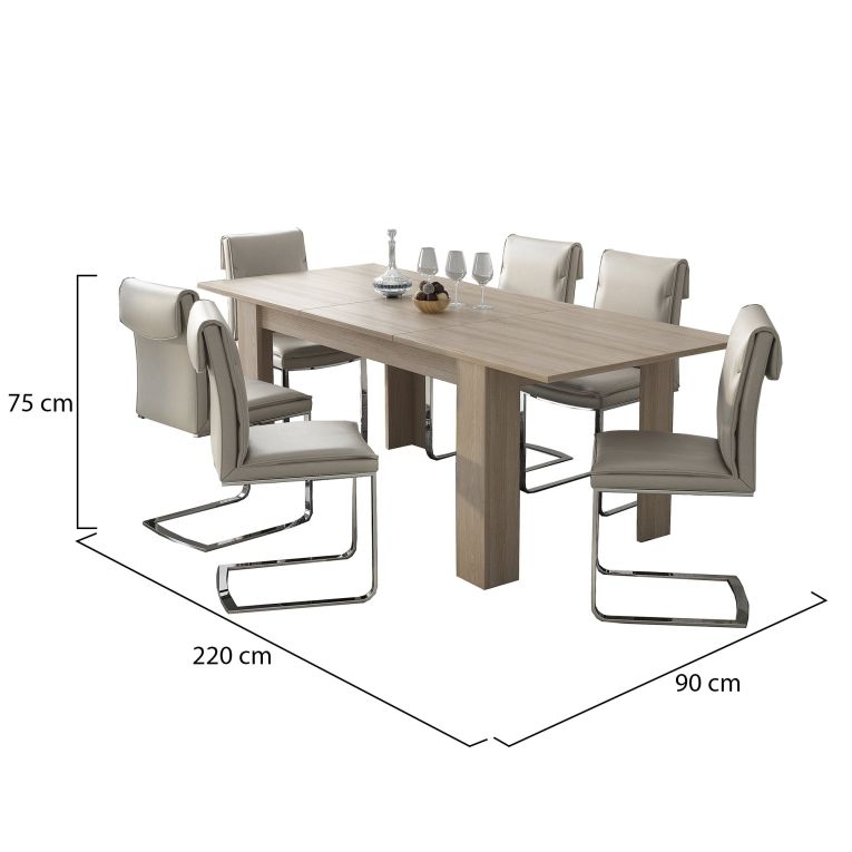 Tavolo Allungabile Marrone Olmo Allungabile Meccanismo Estensione Allunga Centrale 220x90x75h cm, Lunghezza Massima 220 cm - Campora