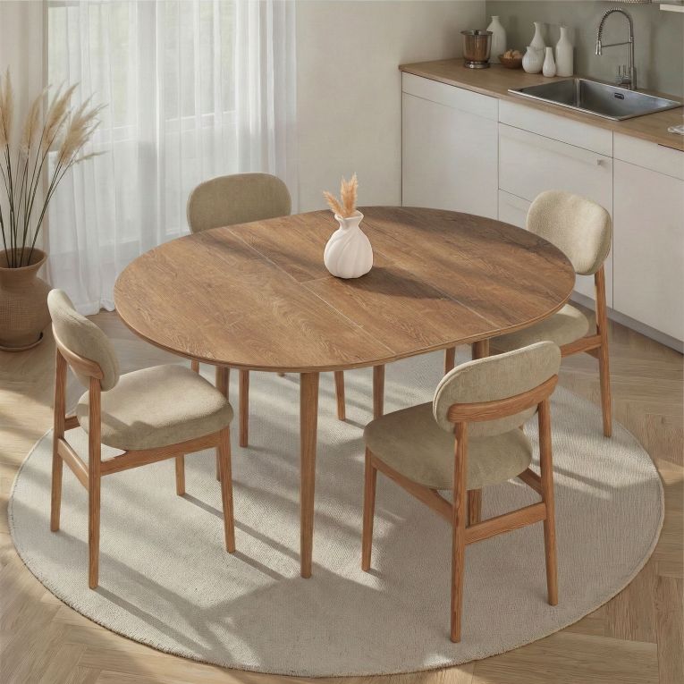 Tavolo Allungabile Marrone Quercia 6 Posti Allungabile 100x100x75h cm, Meccanismo Estensione Allunga Centrale - Bee