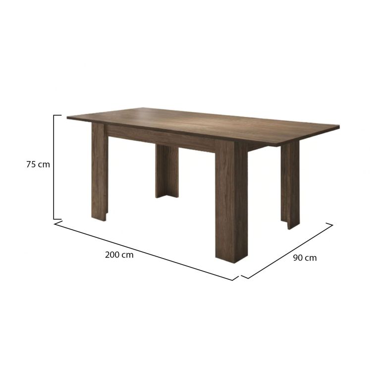 Tavolo Allungabile Marrone Rovere Allungabile Meccanismo Estensione Allunga Centrale 200x90x75h cm, Lunghezza Massima 200 cm - Marene