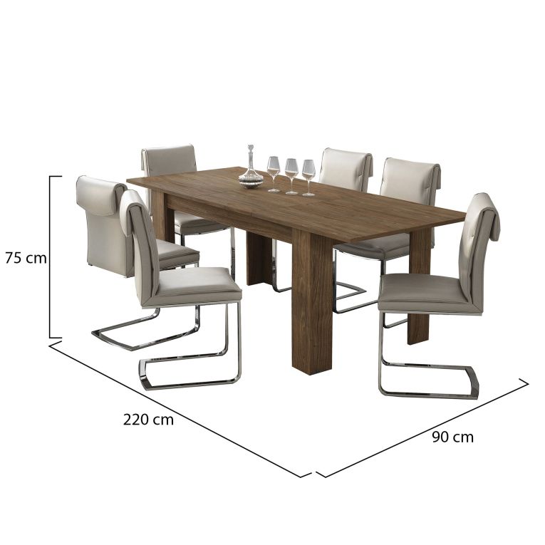 Tavolo Allungabile Marrone Rovere Allungabile Meccanismo Estensione Allunga Centrale 220x90x75h cm, Lunghezza Massima 220 cm - Campora