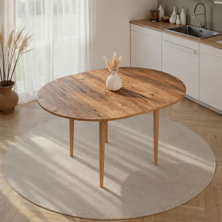Tavolo Allungabile Marrone Rovere Nodi 6 Posti Allungabile 100x100x75h cm, Meccanismo Estensione Allunga Centrale - Bee