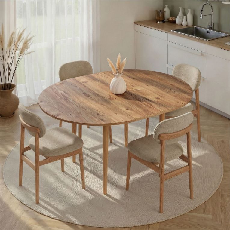 Tavolo Allungabile Marrone Rovere Nodi 6 Posti Allungabile 100x100x75h cm, Meccanismo Estensione Allunga Centrale - Bee