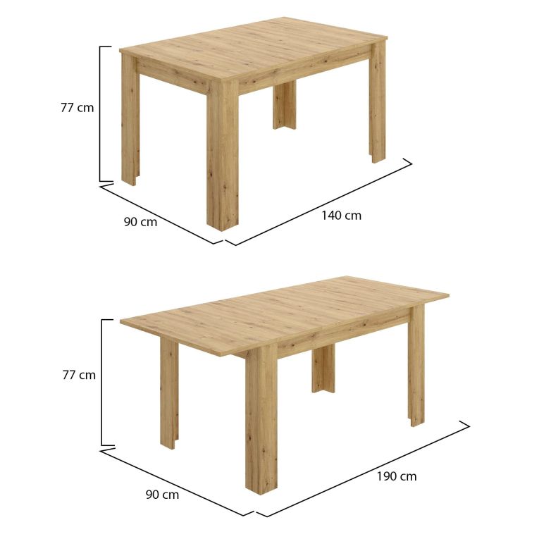 Tavolo Allungabile Marrone Rovere Nodi 8 Posti Allungabile 190x90x77h cm, Meccanismo Estensione Allunga Centrale - Dencio
