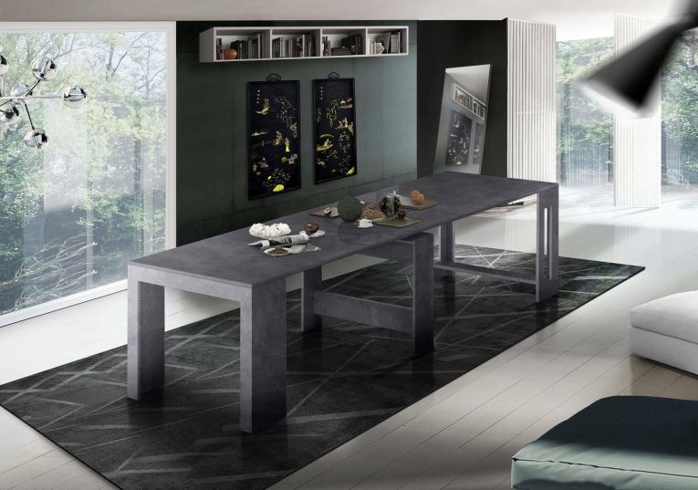 Tavolo allungabile Martino, Consolle allungabile fino a 12 posti, Tavolo con portallunghe, 100% Made in Italy, cm 51-300x90h77, Ardesia
