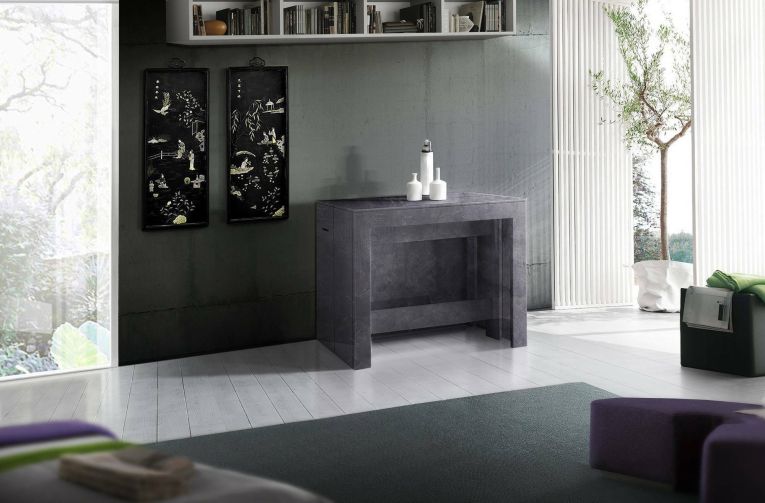 Tavolo allungabile Martino, Consolle allungabile fino a 12 posti, Tavolo con portallunghe, 100% Made in Italy, cm 51-300x90h77, Ardesia