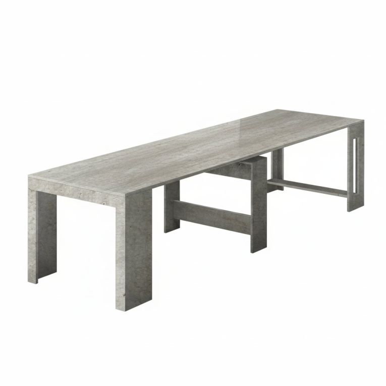 Tavolo allungabile Martino, Consolle allungabile fino a 12 posti, Tavolo con portallunghe, 100% Made in Italy, cm 51-300x90h77, Cemento