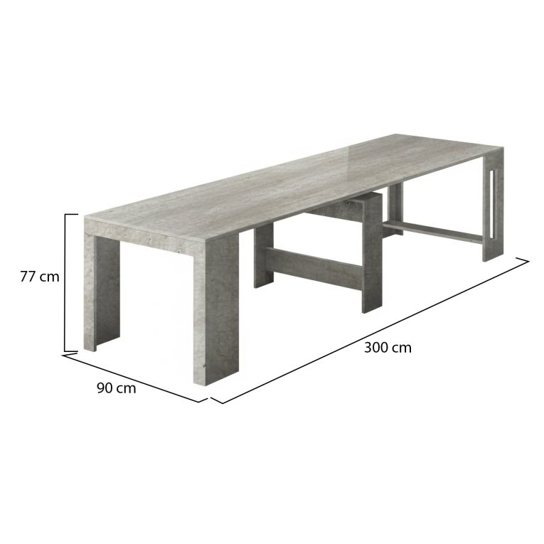 Tavolo allungabile Martino, Consolle allungabile fino a 12 posti, Tavolo con portallunghe, 100% Made in Italy, cm 51-300x90h77, Cemento