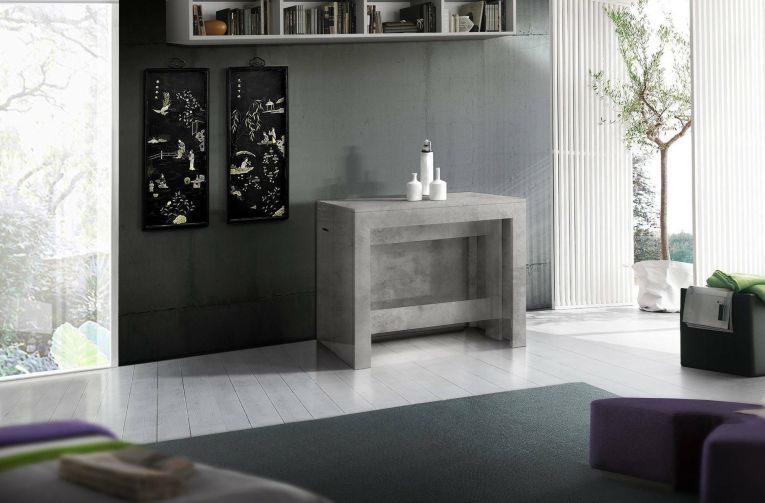 Tavolo allungabile Martino, Consolle allungabile fino a 12 posti, Tavolo con portallunghe, 100% Made in Italy, cm 51-300x90h77, Marmo grigio