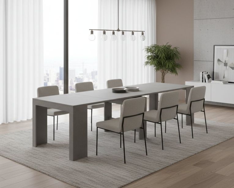Tavolo allungabile Martino, Consolle allungabile fino a 12 posti, Tavolo con portallunghe, 100% Made in Italy, cm 51-300x90h77, Marmo grigio