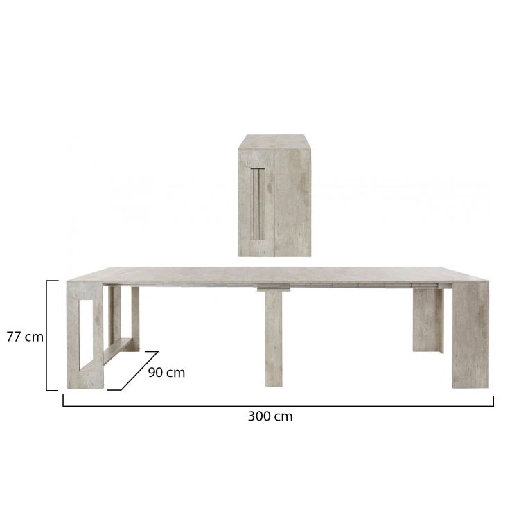 Tavolo allungabile Martino, Consolle allungabile fino a 12 posti, Tavolo con portallunghe, 100% Made in Italy, cm 51-300x90h77, Marmo grigio