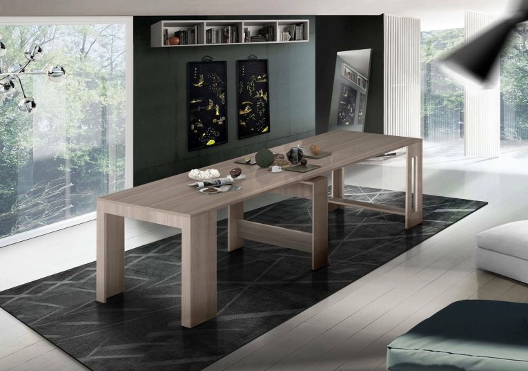Tavolo allungabile Martino, Consolle allungabile fino a 12 posti, Tavolo con portallunghe, 100% Made in Italy, cm 51-300x90h77, Olmo perla
