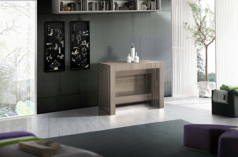 Tavolo allungabile Martino, Consolle allungabile fino a 12 posti, Tavolo con portallunghe, 100% Made in Italy, cm 51-300x90h77, Olmo perla