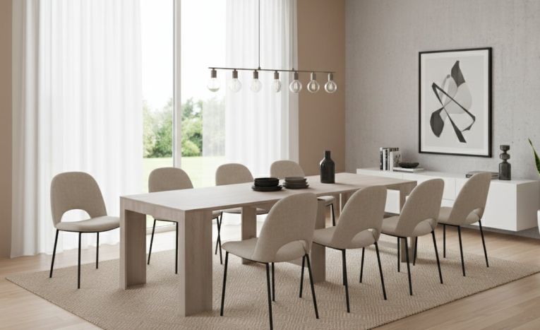 Tavolo allungabile Martino, Consolle allungabile fino a 12 posti, Tavolo con portallunghe, 100% Made in Italy, cm 51-300x90h77, Olmo perla