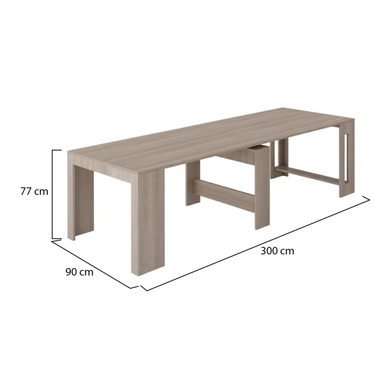 Tavolo allungabile Martino, Consolle allungabile fino a 12 posti, Tavolo con portallunghe, 100% Made in Italy, cm 51-300x90h77, Olmo perla