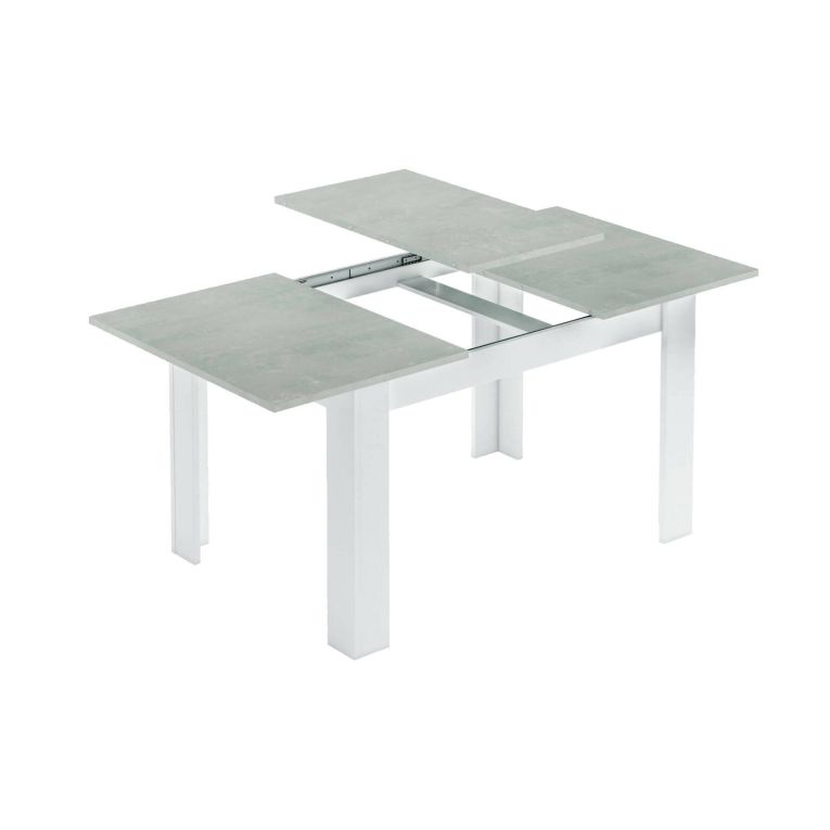 Tavolo allungabile Midland, Consolle estensibile per sala da pranzo, Tavolo apribile da cucina con prolunga, 140-190x90h78 cm, Cemento e Bianco