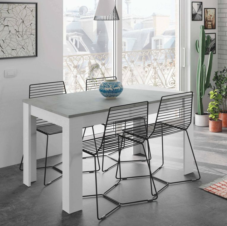Tavolo allungabile Midland, Consolle estensibile per sala da pranzo, Tavolo apribile da cucina con prolunga, 140-190x90h78 cm, Cemento e Bianco