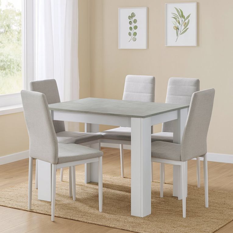 Tavolo allungabile Midland, Consolle estensibile per sala da pranzo, Tavolo apribile da cucina con prolunga, 140-190x90h78 cm, Cemento e Bianco