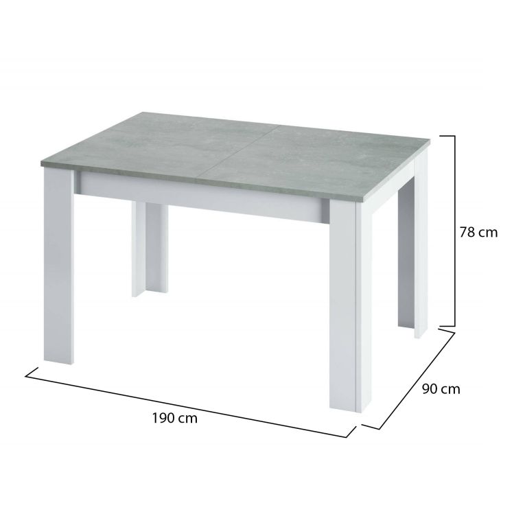 Tavolo allungabile Midland, Consolle estensibile per sala da pranzo, Tavolo apribile da cucina con prolunga, 140-190x90h78 cm, Cemento e Bianco