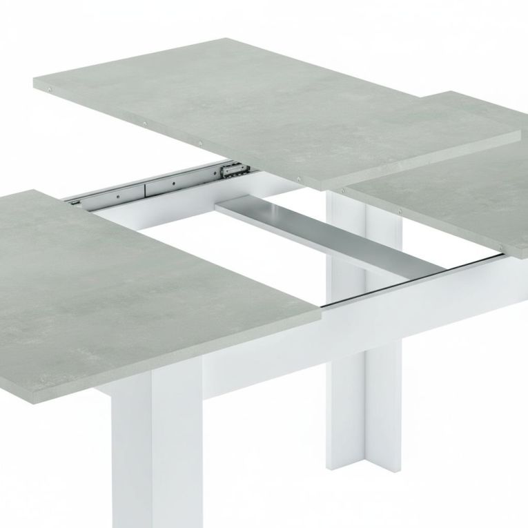 Tavolo allungabile Midland, Consolle estensibile per sala da pranzo, Tavolo apribile da cucina con prolunga, 140-190x90h78 cm, Cemento e Bianco