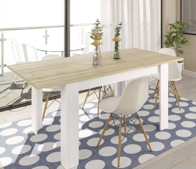 Tavolo allungabile Midland, Consolle estensibile per sala da pranzo, Tavolo apribile da cucina con prolunga, 140-190x90h78 cm, Rovere e Bianco