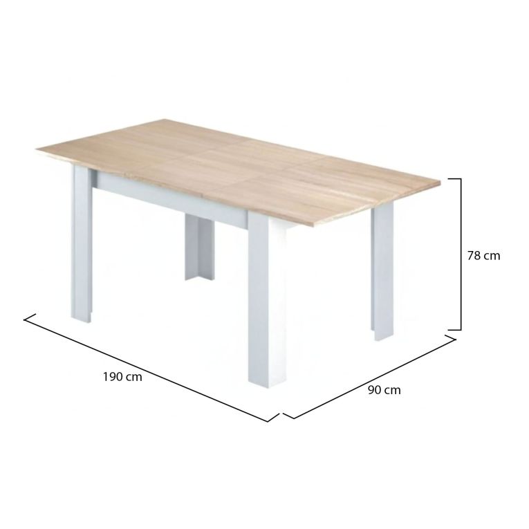 Tavolo allungabile Midland, Consolle estensibile per sala da pranzo, Tavolo apribile da cucina con prolunga, 140-190x90h78 cm, Rovere e Bianco