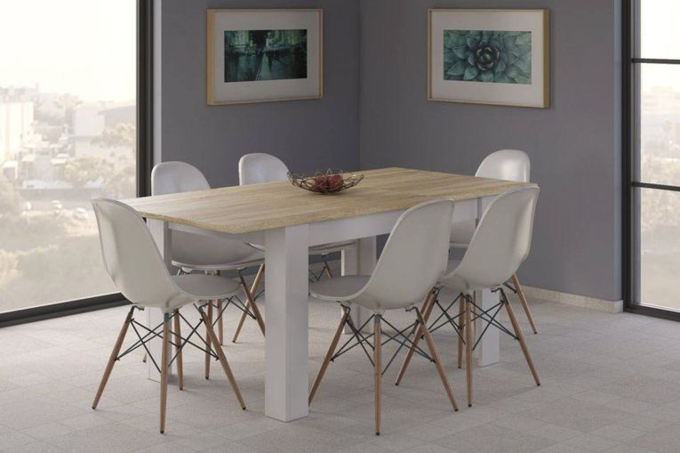 Tavolo allungabile Midland, Consolle estensibile per sala da pranzo, Tavolo apribile da cucina con prolunga, 140-190x90h78 cm, Rovere e Bianco