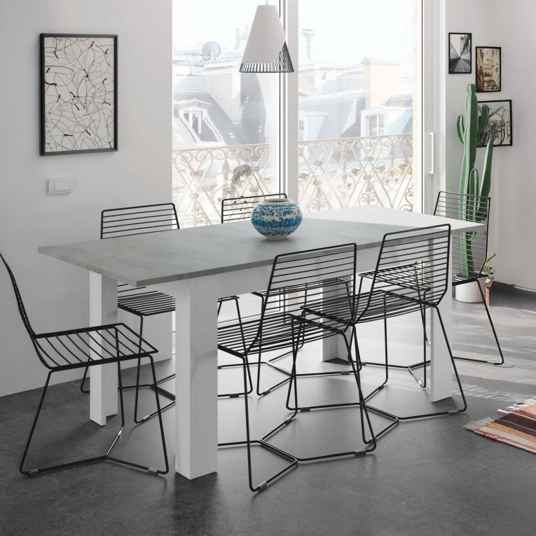 Tavolo allungabile minimal 6-8 posti 140-190x90cm cemento e bianco - Abudula