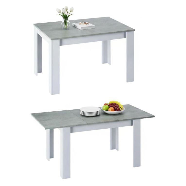 Tavolo allungabile minimal 6-8 posti 140-190x90cm cemento e bianco - Abudula