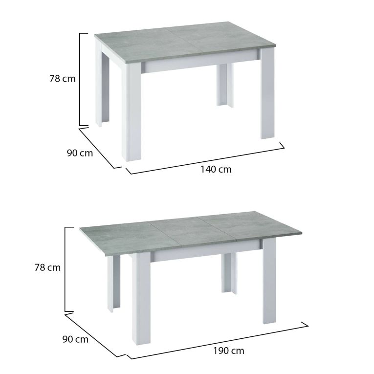 Tavolo allungabile minimal 6-8 posti 140-190x90cm cemento e bianco - Abudula