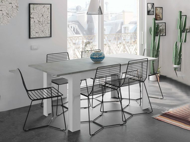 Tavolo allungabile minimal 6-8 posti 140-190x90cm cemento e bianco - Abudula