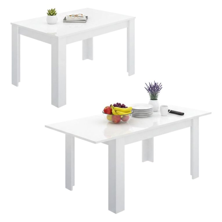 Tavolo allungabile moderno 6-8 posti 140-190x90cm bianco lucido - Dencio