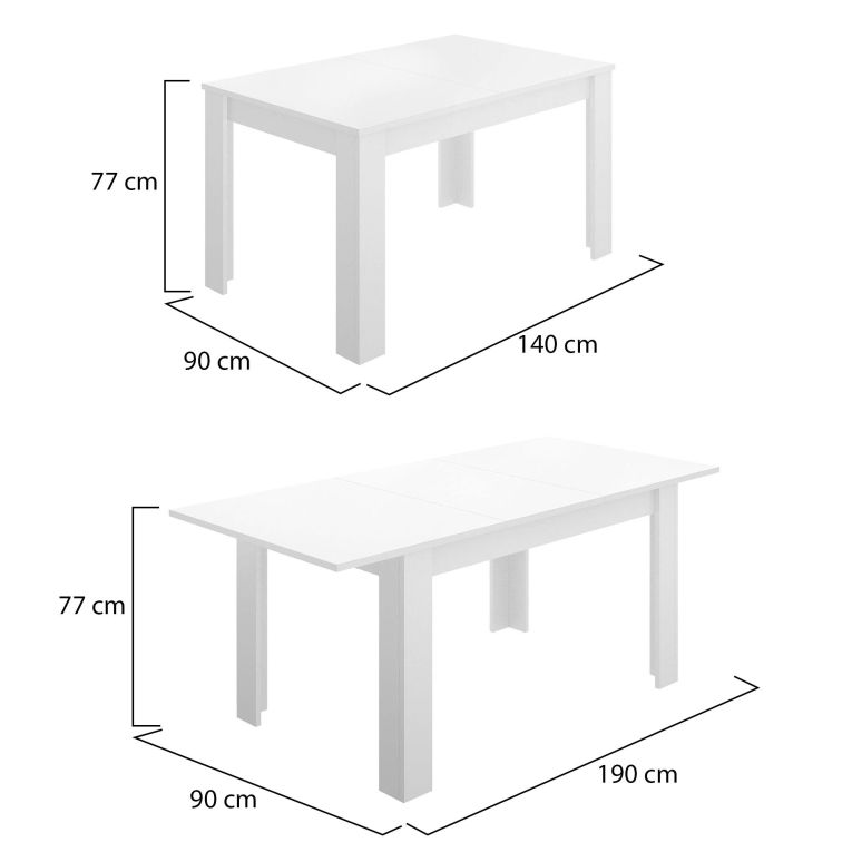 Tavolo allungabile moderno 6-8 posti 140-190x90cm bianco lucido - Dencio