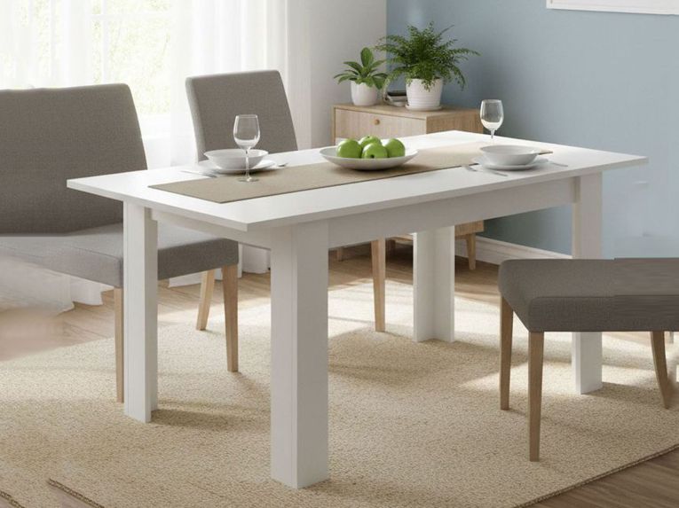 Tavolo allungabile moderno 6-8 posti 140-190x90cm bianco lucido - Dencio