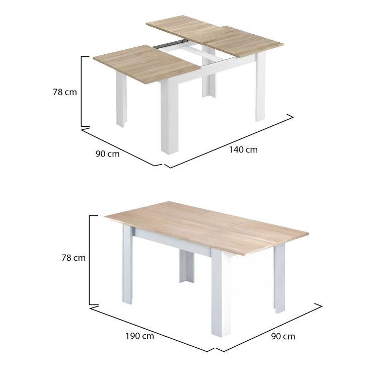 Tavolo allungabile moderno 6-8 posti 140-190x90cm rovere e bianco - Abudula