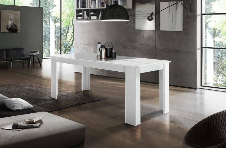 Tavolo allungabile Nanni, Consolle allungabile fino a 10 posti, Consolle estensibile 100% Made in Italy, cm 140-190x90h75, Bianco lucido